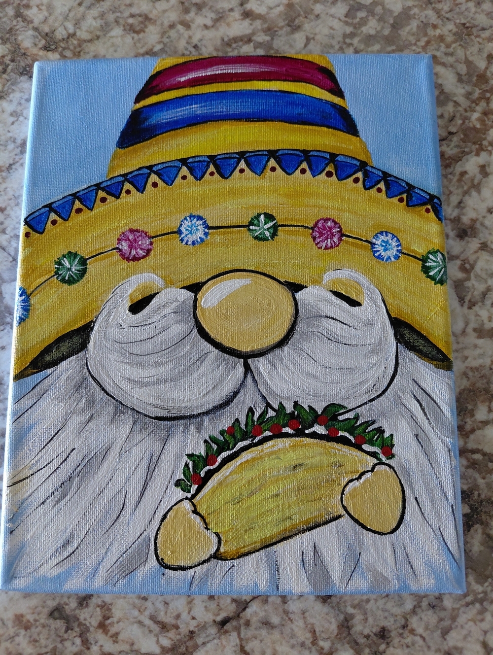 Whimsical Taco Gnome Canvas Art - Yellow Hat